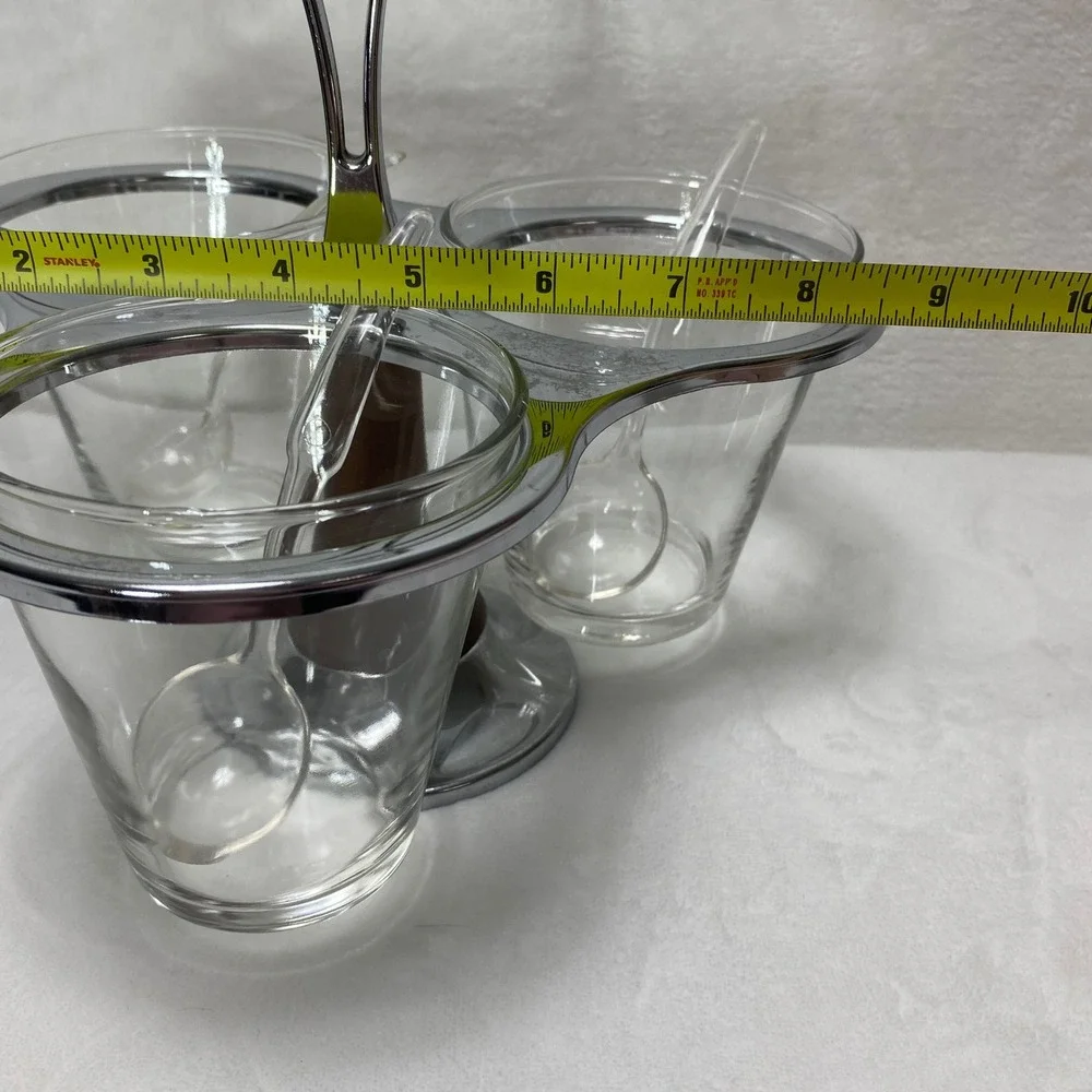 VTG LAZY SUSAN 3 Glass‎ Caddy Condiment Spinning Server Carousel With Spoons